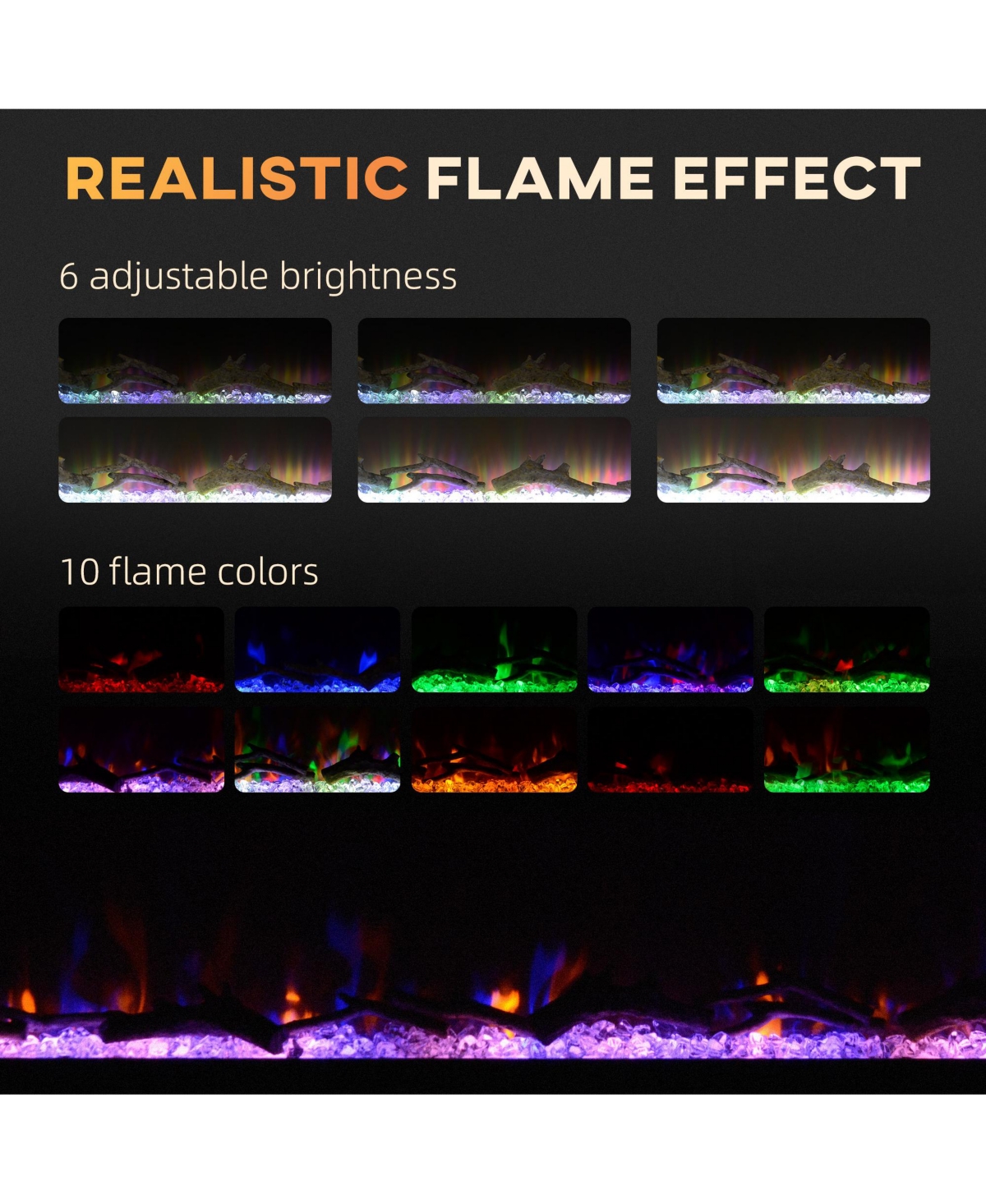 Homcom 50" Recessed or Wall Mounted Electric Fireplace w/ Remote Control