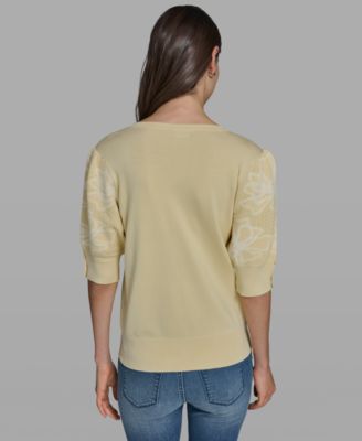 Petite Floral Print V-Neck Sweater