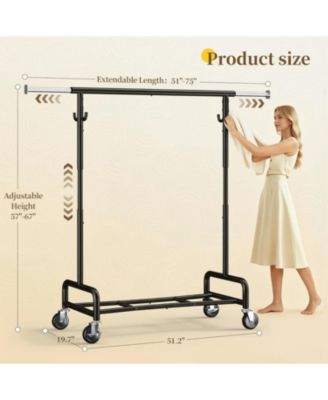 75" W Heavy Duty Clothes Rack Load 450 LBS, Metal Garment Storage with Shelf, Lockable Wheels & Anti-Slip Stoppers, Rolling Clothing Rack