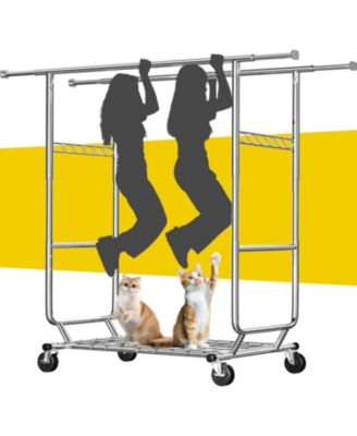 Clothes Rack Load 630LBS, Heavy Duty Clothes Rack, Rolling Clothing Racks for Hanging Clothes with Wheels, Adjustable & Commercial Garment Rack