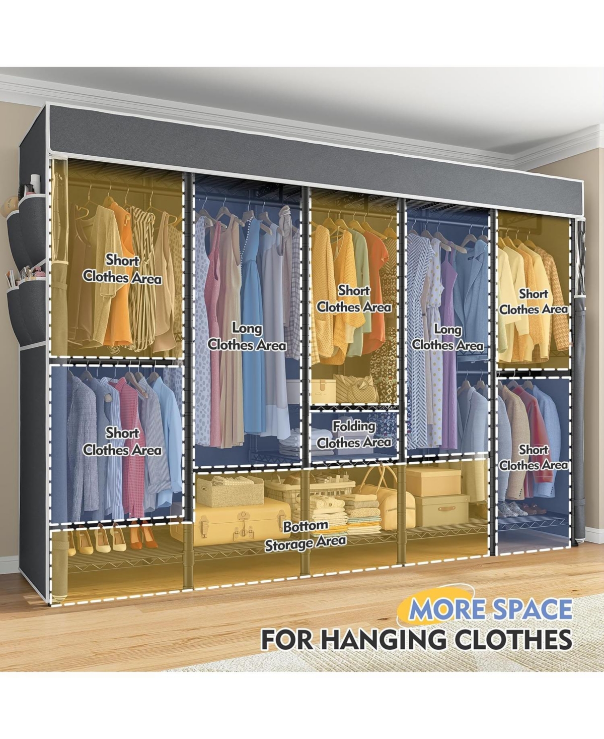 Raybee 90.6" W Clothes Rack with Cover Heavy Duty Clothing Racks for Hanging Clothes Extra Wide Portable Closet Loads 1200LBS Garment Rack