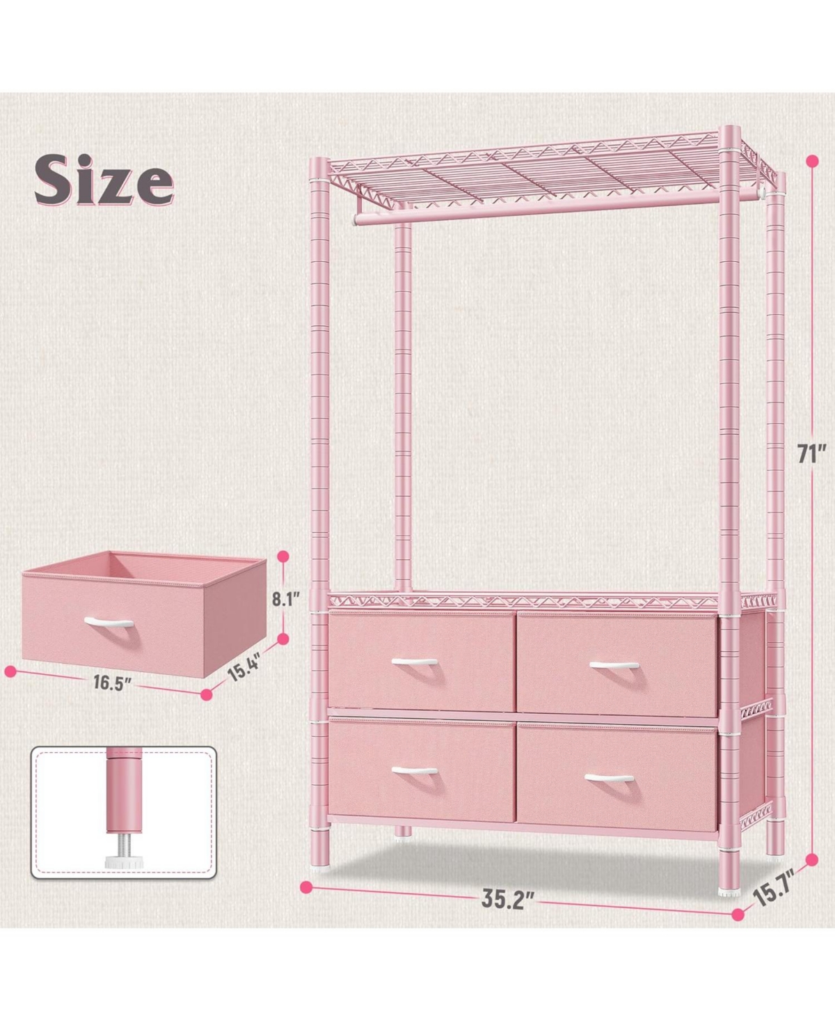 Raybee Clothes Rack, Clothing Rack for Hanging Clothes with 4 Drawers Load 420LBS Heavy Duty Garment Rack with Drawers