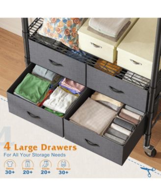 Clothes Rack Heavy Duty Clothing Rack with Rolling Wheels & 4 Drawers, Clothing Racks for Hanging Clothes with Drawers