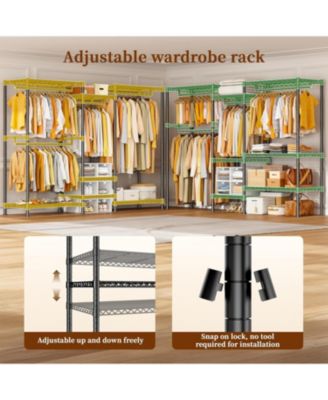 Clothes Rack, 725 LBS Clothing Rack Adjustable Clothing Racks for Hanging Clothes Metal Wire Garment Racks Sturdy Clothes Rack