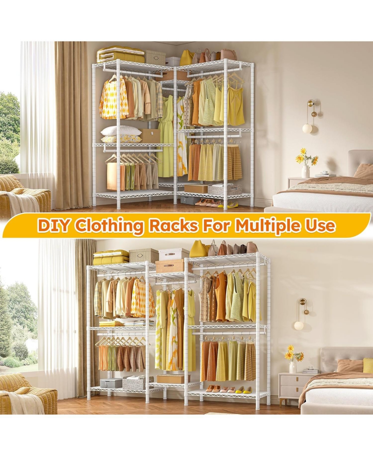 Raybee Clothes Rack,Clothing Racks for Hanging Clothes Heavy Duty,Adjustable Garment Rack with Shelves,rolling clothes rack Max Load