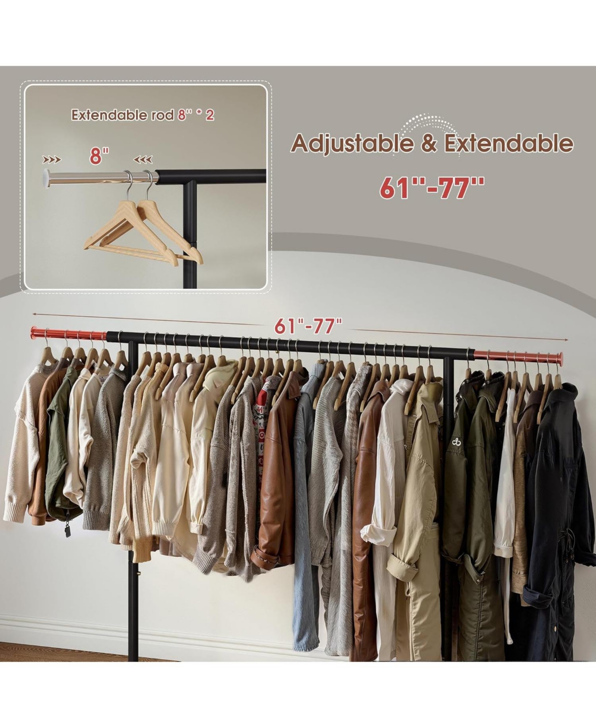 Raybee Clothes Rack, 400LBS Clothing Rack for Hanging Clothes 200+, Extendable Rolling Clothes Rack with Sturdy Wheels & Shelves