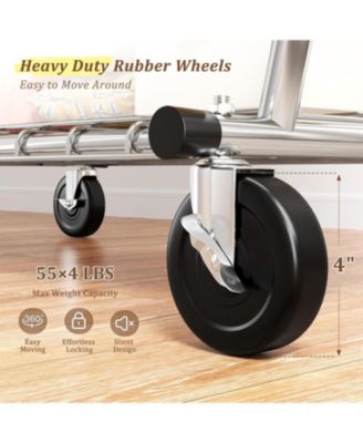 Heavy Duty Clothes Rack Load 485LBS, Metal Garment Storage with Mesh Shelf & Lockable Wheels, Rolling Clothing Rack