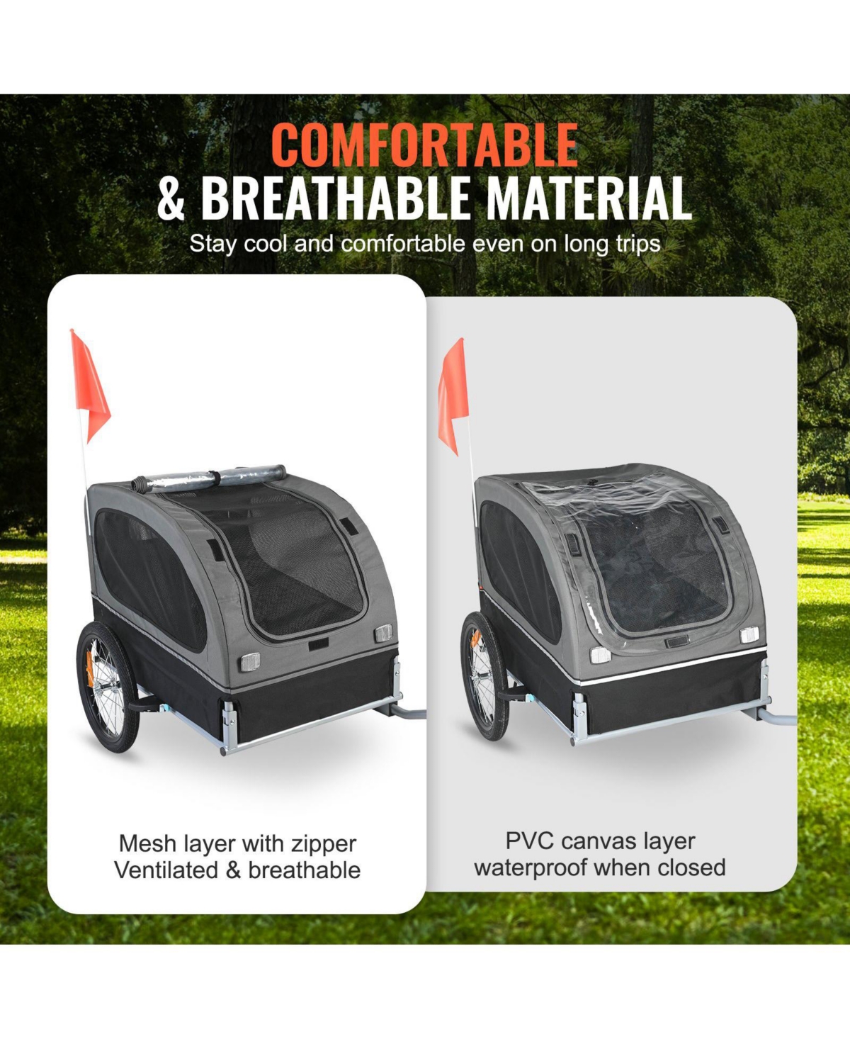 Cozito Foldable Pet Bike Trailer with Universal Coupler, Holds up to 88 lbs., Black & Gray