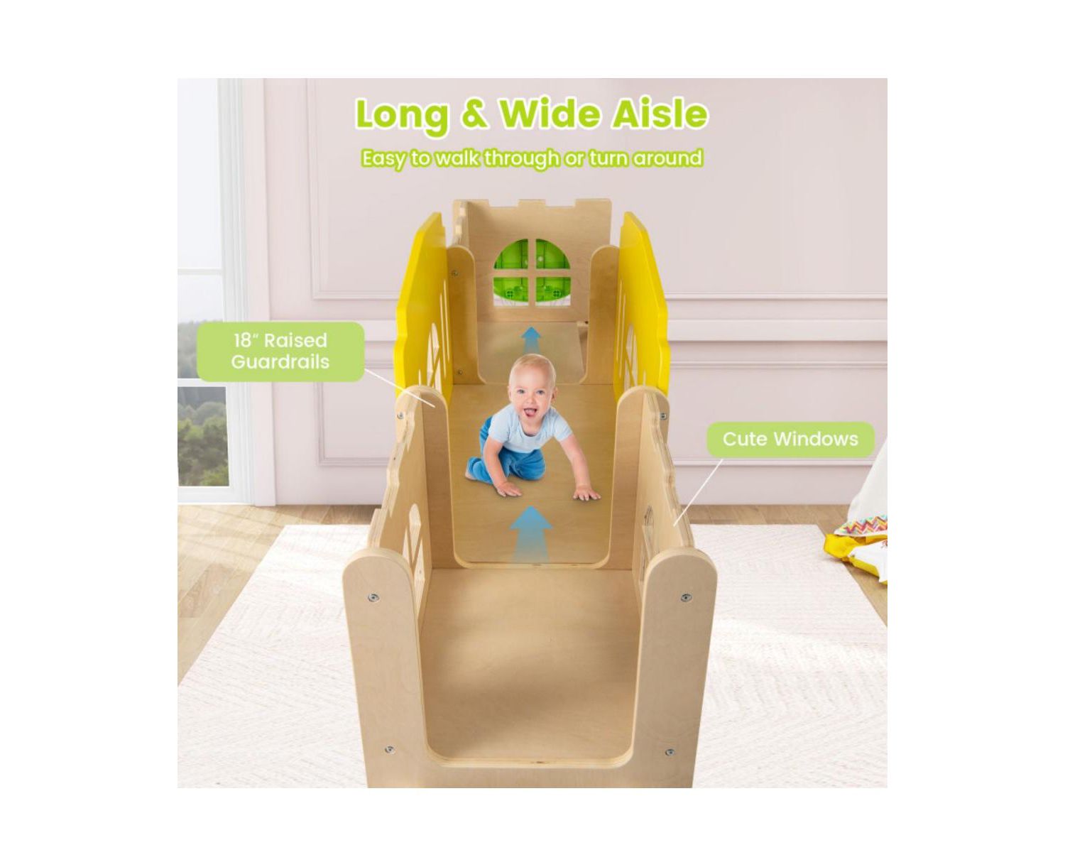 7-in-1 Wooden Slide and Climber Set with Basketball Hoop