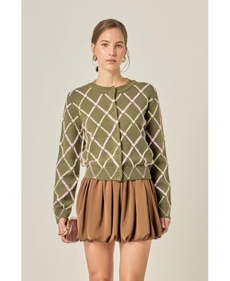 Women's Diamond Heart Pattern Knit Cardigan