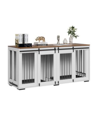 72" Double Dog Crate Furniture with Sliding Doors, White