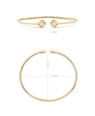 Double Clover Bangle Bracelet in 14K Gold, Fits Small to Medium Wrist, Approx. 3.5 grams.
