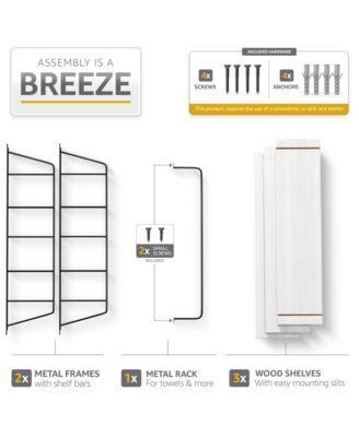 3-Tier Wooden Floating Shelves with Metal Brackets