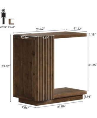 Solid Wood Side Table, C Shaped Sofa End Table, Space-Saving Small Nightstand