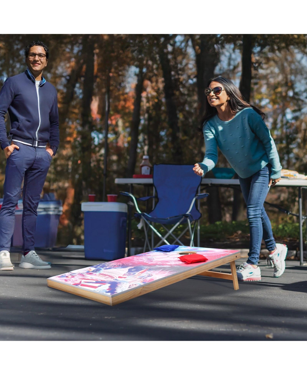 Sugift Cornhole Set 4x2 Ft Solid Wood Boards with Bean Bags and Carry Case
