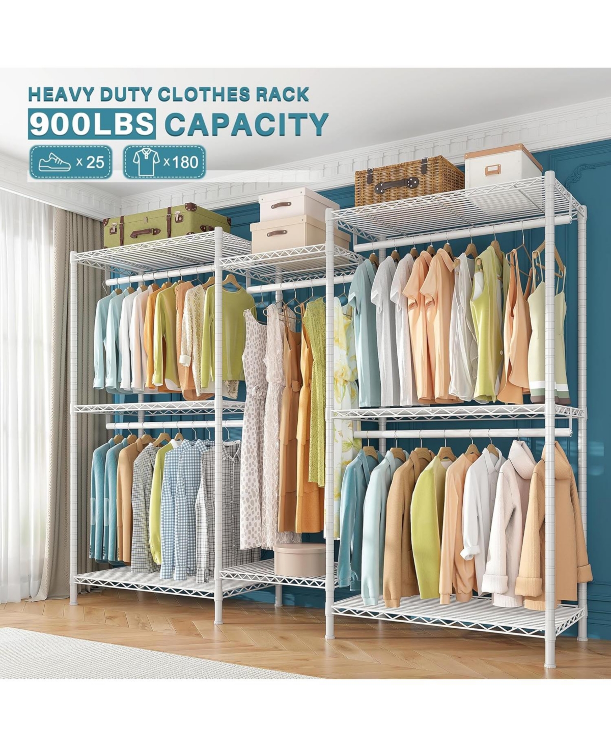 Raybee Clothing Rack for Hanging Clothes,Heavy Duty Clothes Rack with Shelves,Portable Closet,Adjustable