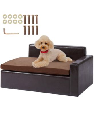 Faux Leather Pet Sofa for Medium Pets, Holds up to 110 lbs., Black