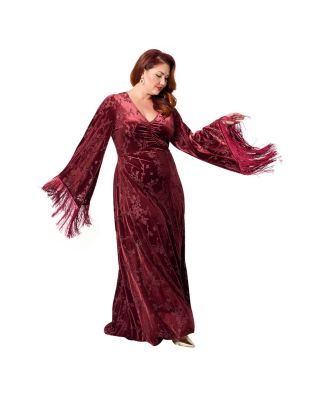 Plus Size Fringed Long Bell Sleeved Ruched Maxi Dress