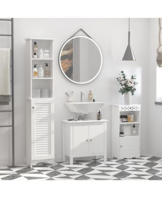 Bathroom Cabinet Cupboard Shelving Storage Unit w/ Door & 6 Shelves