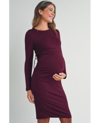 Women's Bodycon Long Sleeve Side Ties Maternity Nursing Dress