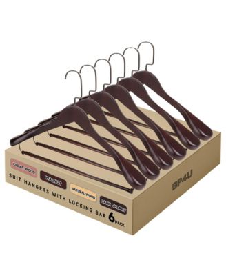 Premium Wide Shoulder Wooden Suit Hangers, Heavy-Duty Solid Wood Coat Hangers with Locking Pants Bar for Suits, Jackets, Shirts