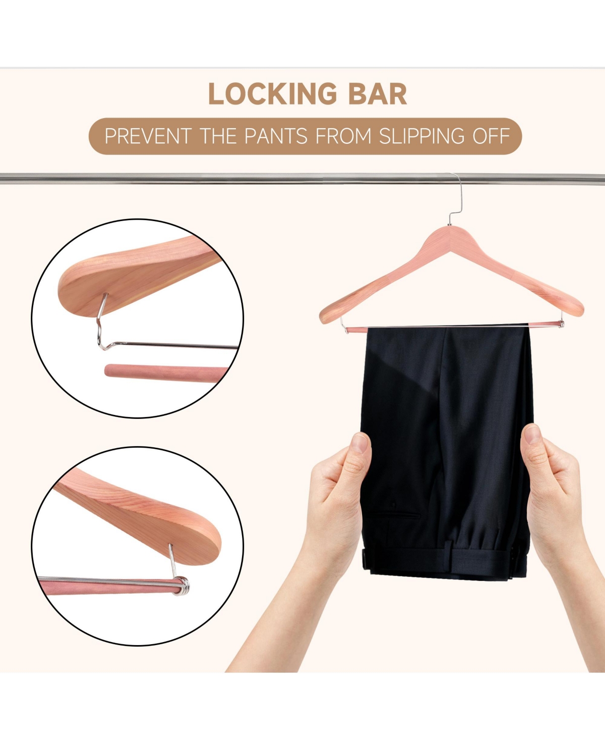 BP4U Premium Wide Shoulder Wooden Suit Hangers, Heavy-Duty Solid Wood Coat Hangers with Locking Pants Bar for Suits, Jackets