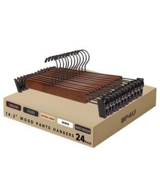 24-Pack Premium Wooden Pants Hangers with Adjustable Clip, Heavy Duty Solid Wood Skirt Bottom Hangers for Trousers, Dress Slacks, Dresses, Shorts