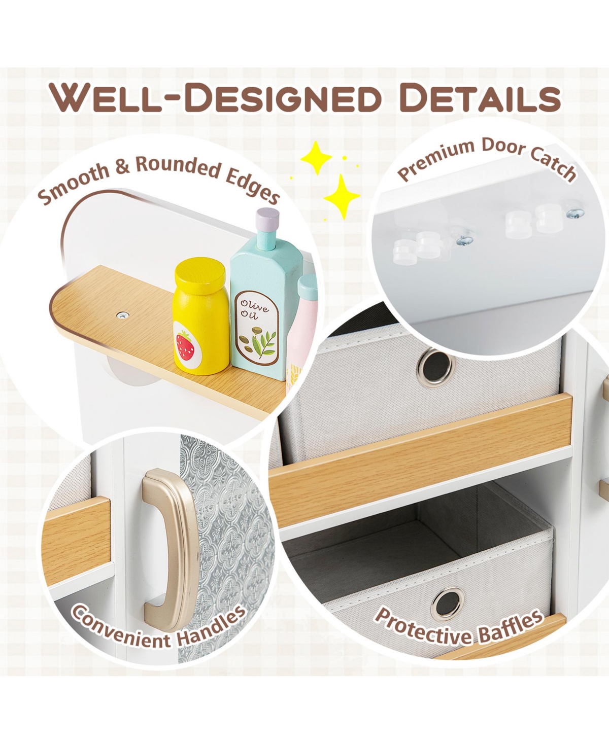 Sugift Kids Kitchen Playset with Cooking Accessories and Toy Cuttable Veggies-White