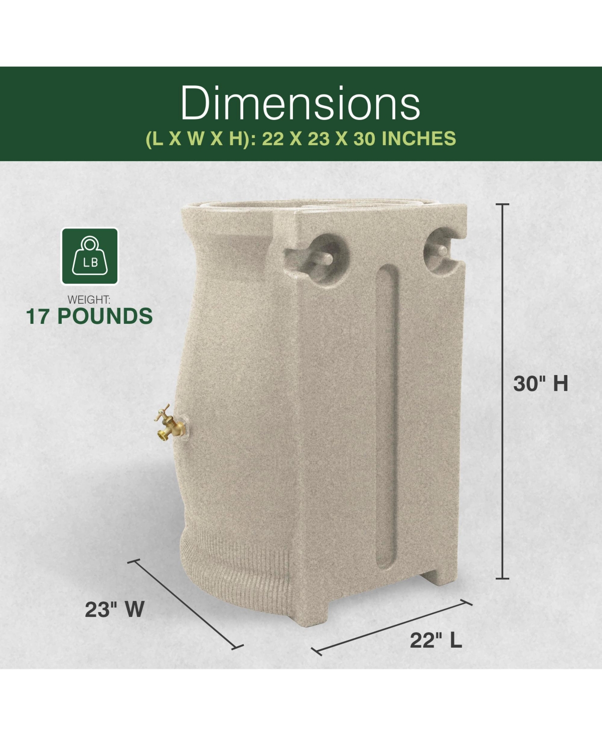 Good Ideas RWURN50-san 50 Gallon Rain Water Saver Wizard Barrel Urn, Sandstone