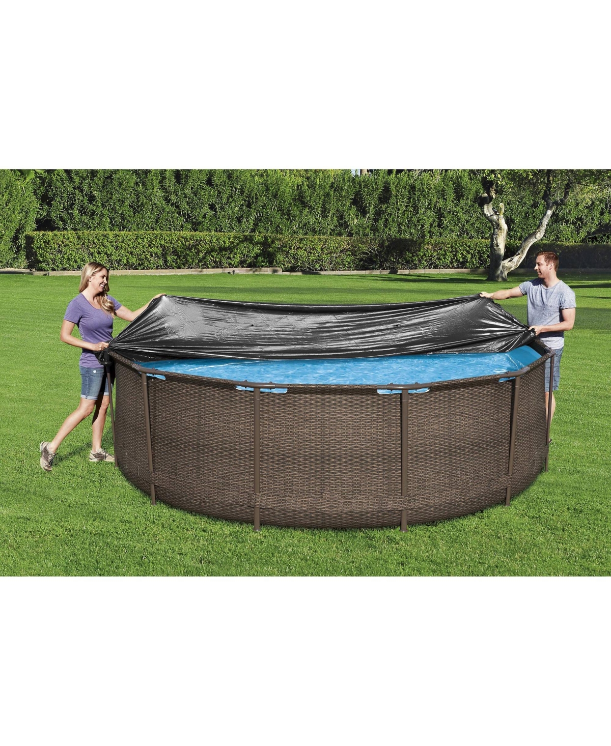 Bestway Flowclear 12 Foot Round Pool Cover w/ Drain Holes for Above Ground Pools