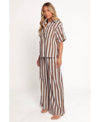 Women's Thalia Wide Leg Pant - Chocolate Stripe