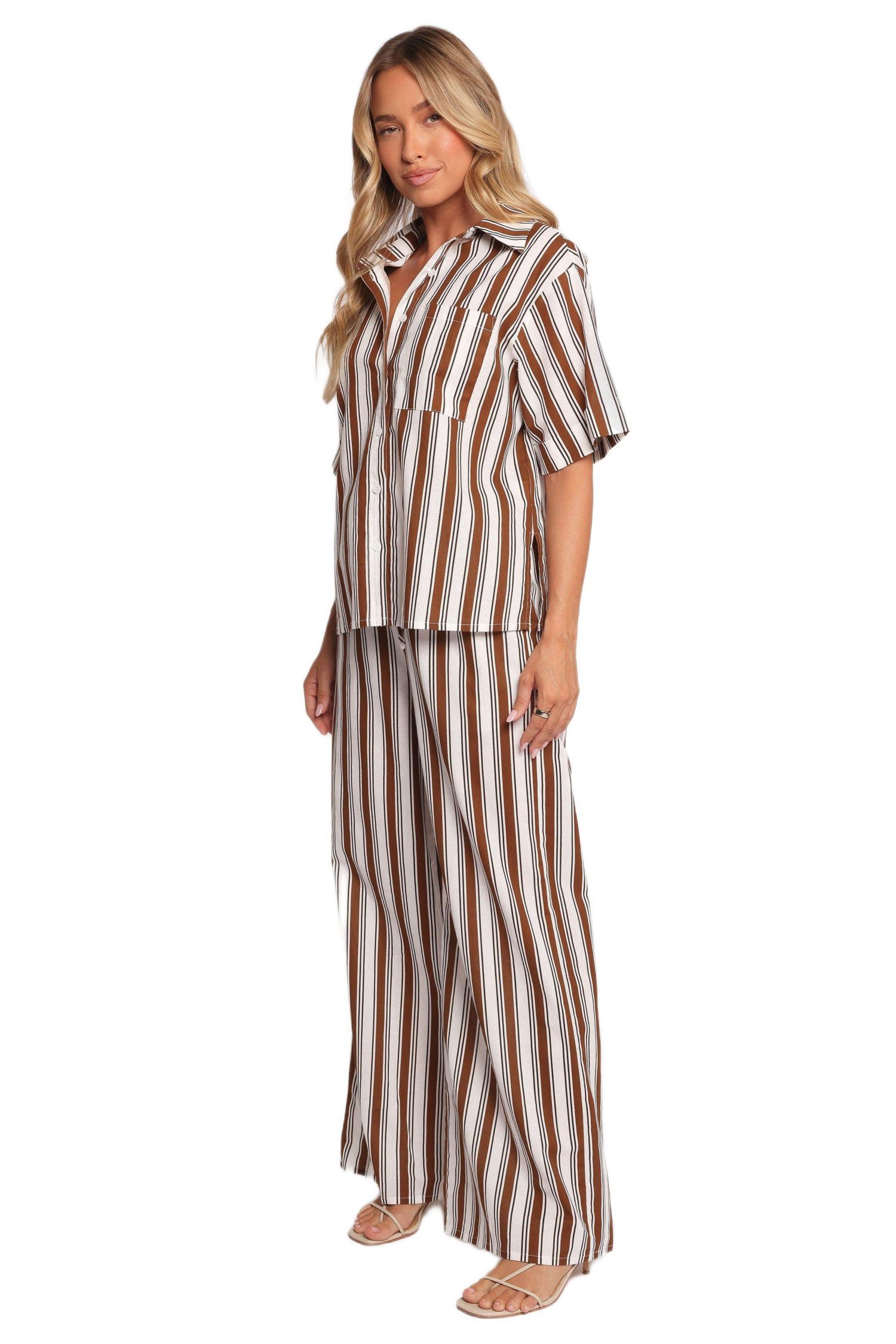 Women's Thalia Wide Leg Pant - Chocolate Stripe
