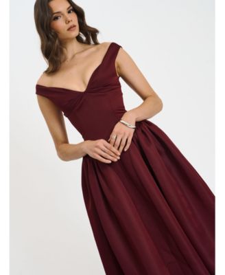Women's Omella Burgundy Ruched Bust Sweetheart Flared Maxi Dress
