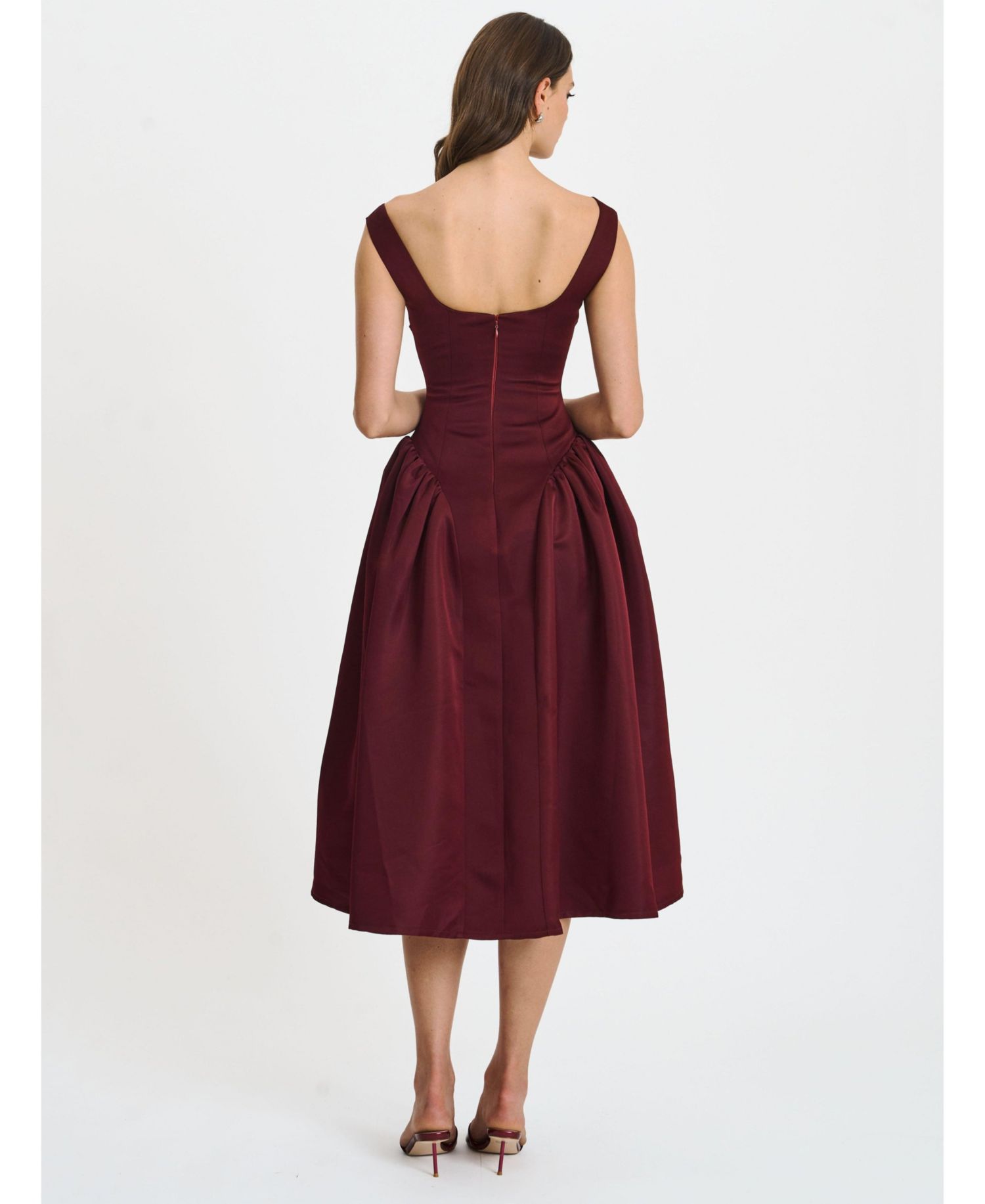 Women's Omella Burgundy Ruched Bust Sweetheart Flared Maxi Dress