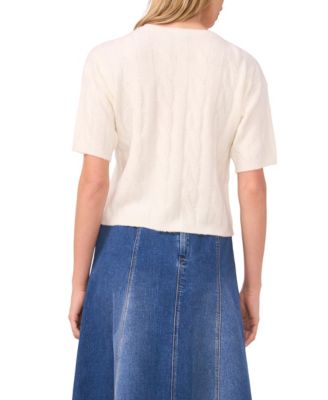 Women's Cable Knit Crew Neck Cardigan Sweater