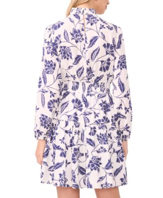 Women's Smocked Mock Neck Long-Sleeve Mini Dress