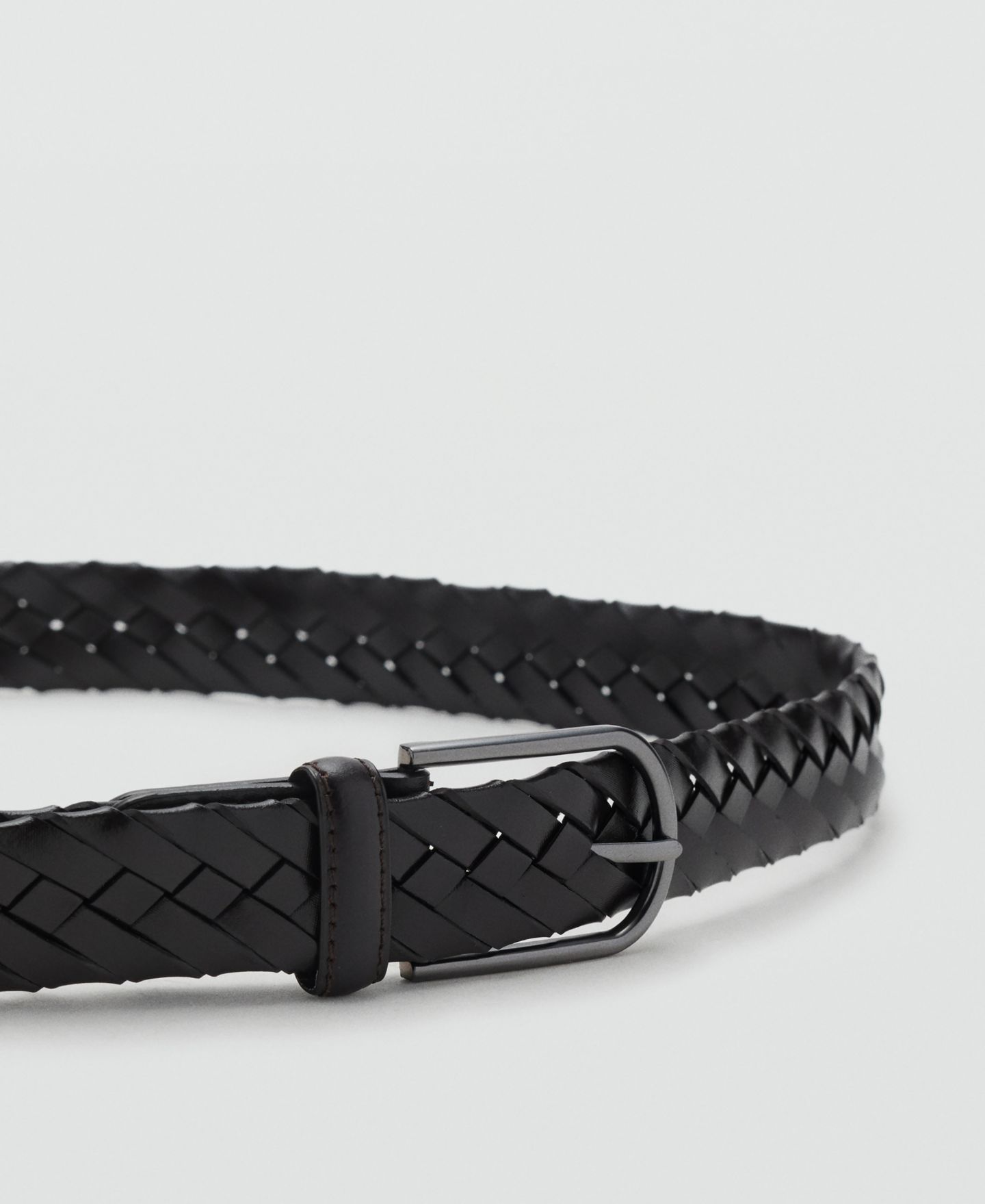 Мужской ремень MANGO Braided Leather Belt, цвет: Тёмный коричневый — фото 3