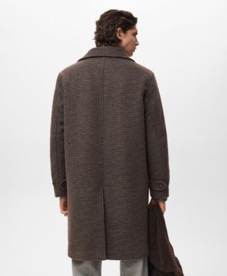 Men's Check-Print Structure Long Coat
