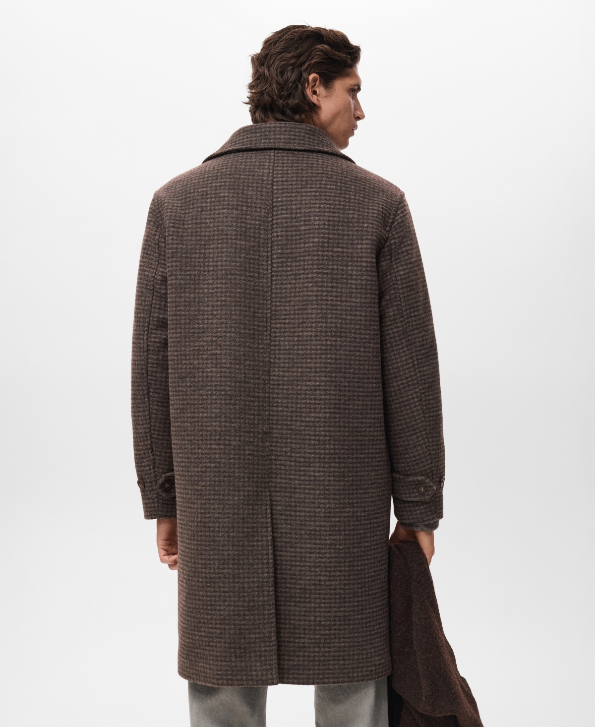 Mango Microcheck Long Coat In Brown