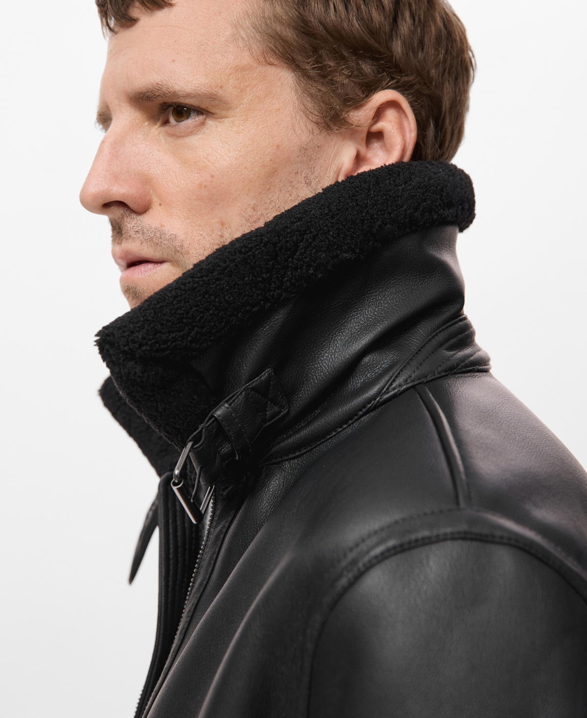 Mango Men's Faux-Leather Fleece Jacket