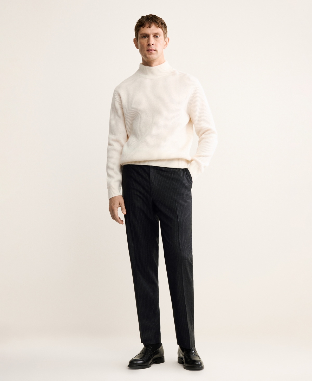 Mango Men's Virgin Wool Regular-Fit Pinstripe Pants