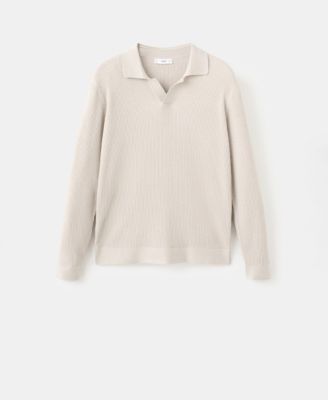 Men's Cotton-Blend Ribbed Polo Sweater