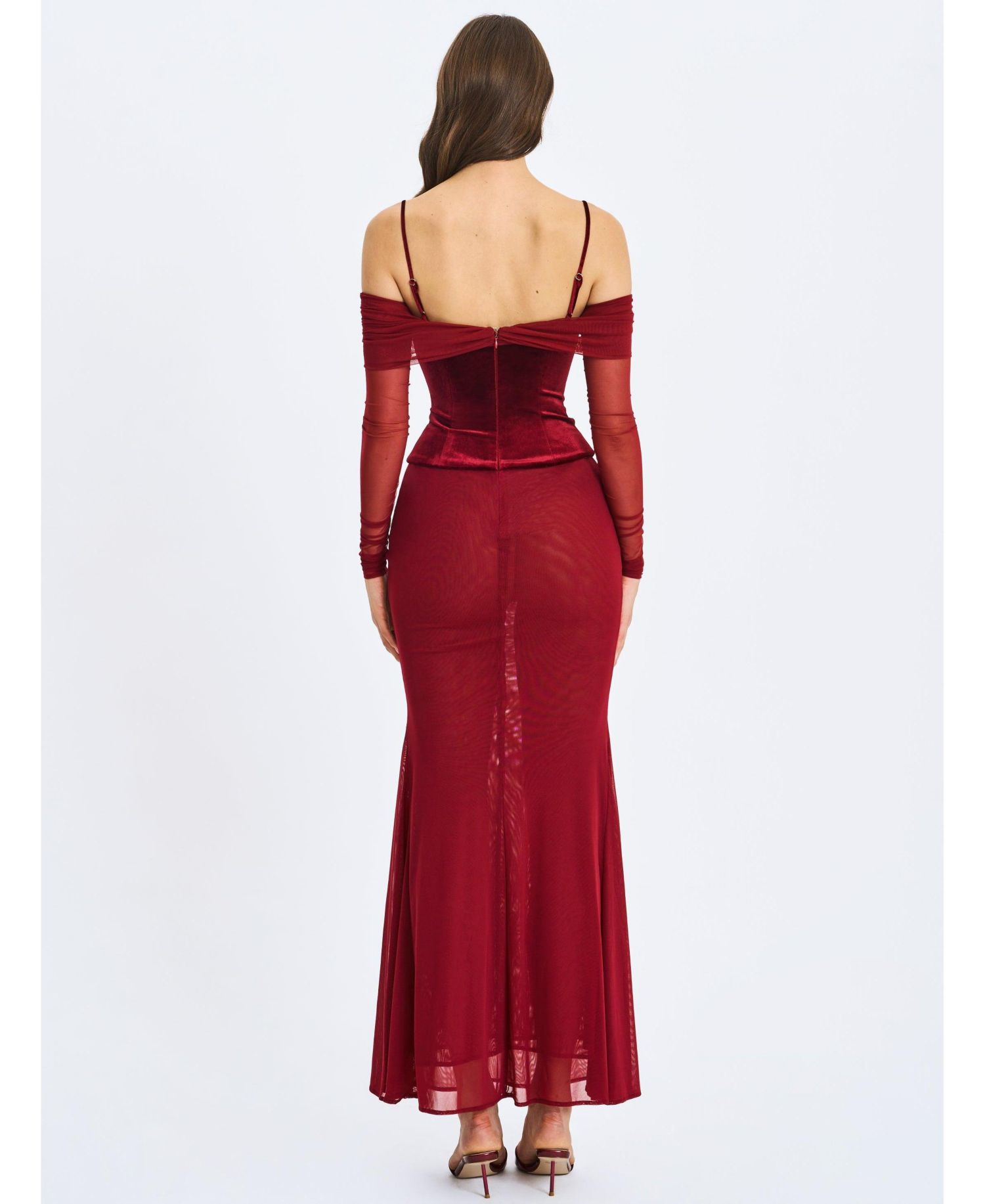 Women's Maybelle Magenta Bardot Lace Strap Peplum Maxi Dress