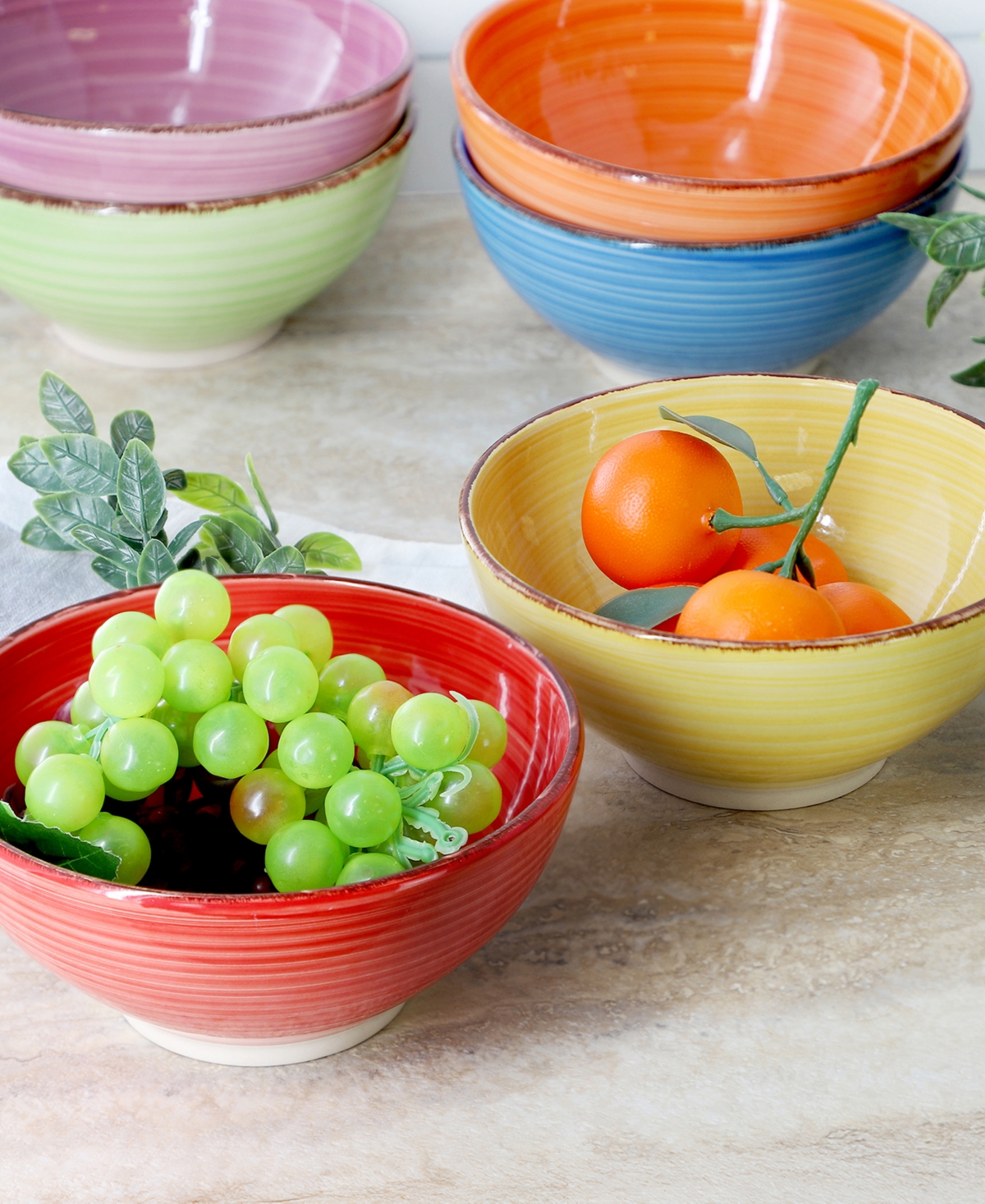 Elama Color Ridge Cereal Bowls, Set of 6, Service For 6