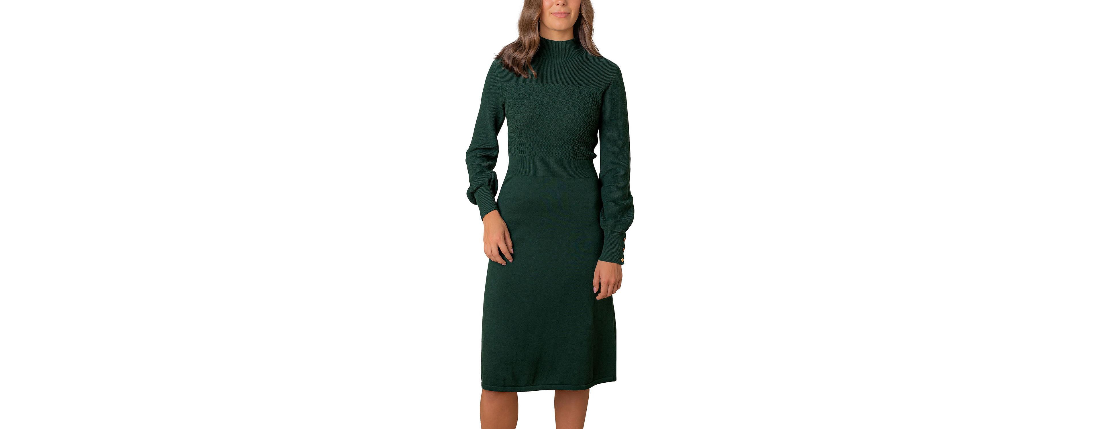 Hope & Henry Women's Organic Mock Neck Bodice Stitch Sweater Dress