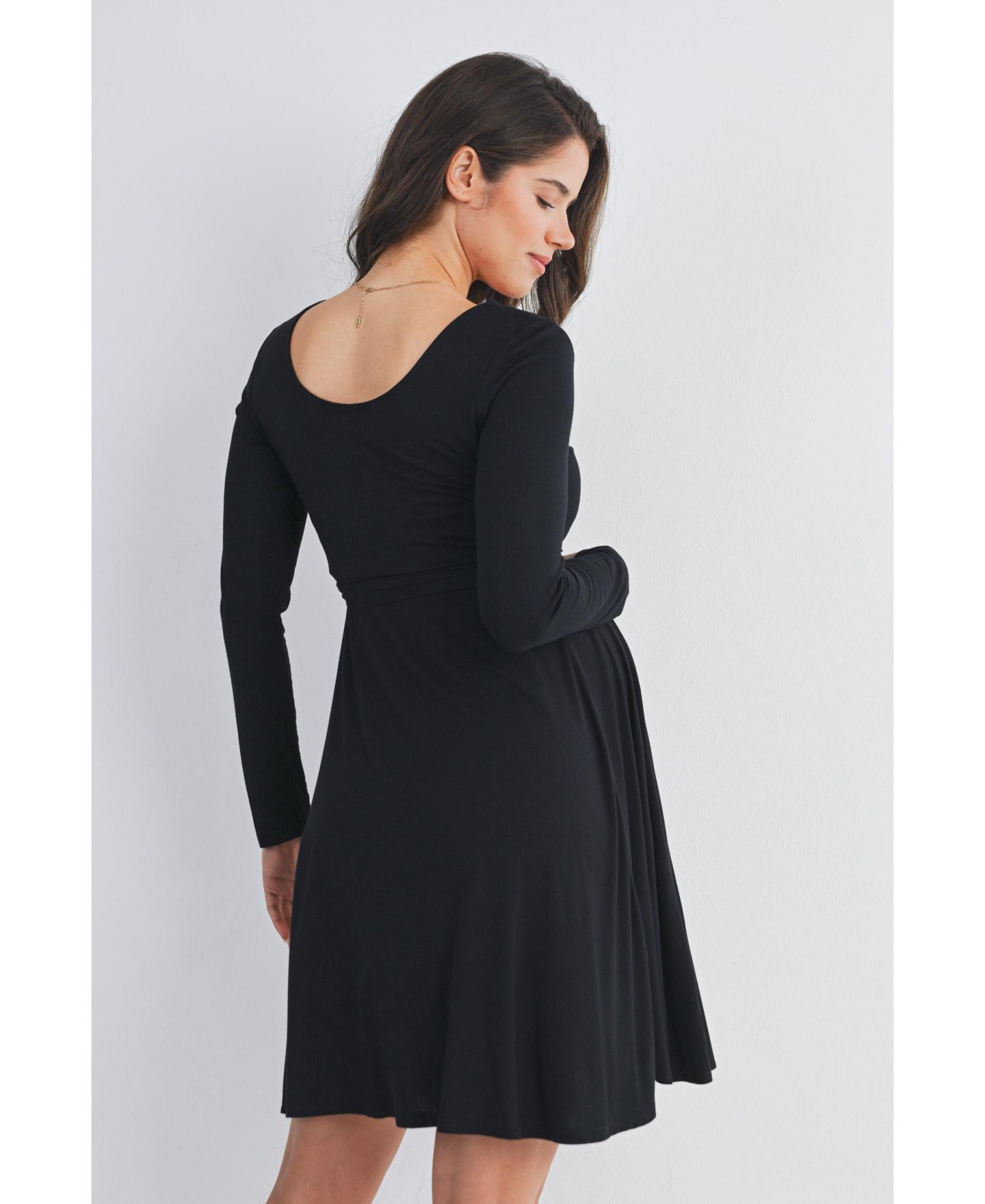 Женское платье Hello Miz Scoop Neck Long Sleeve Tie Waist, цвет: Чёрный — фото 3