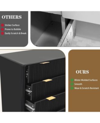 5-Drawer Fluted Wood Dresser with Curved Profile, Modern Storage Organizer for Bedroom, Living Room, Hallway, Entryway