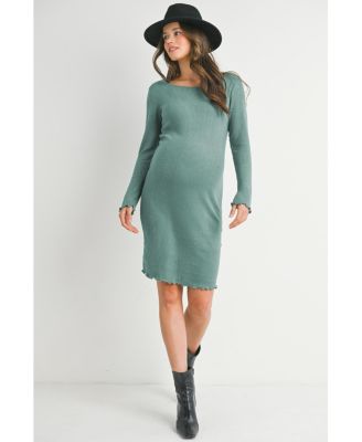 Maternity Long Sleeve Ribbed Knit Sweater Dress with Lettuce Hem