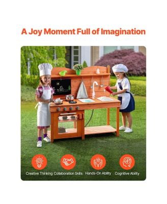 Mud Kitchen for Kids, Wooden Toy Play Kitchen Set, Outdoor Toddler Grocery Store Playset for Boys & Girls