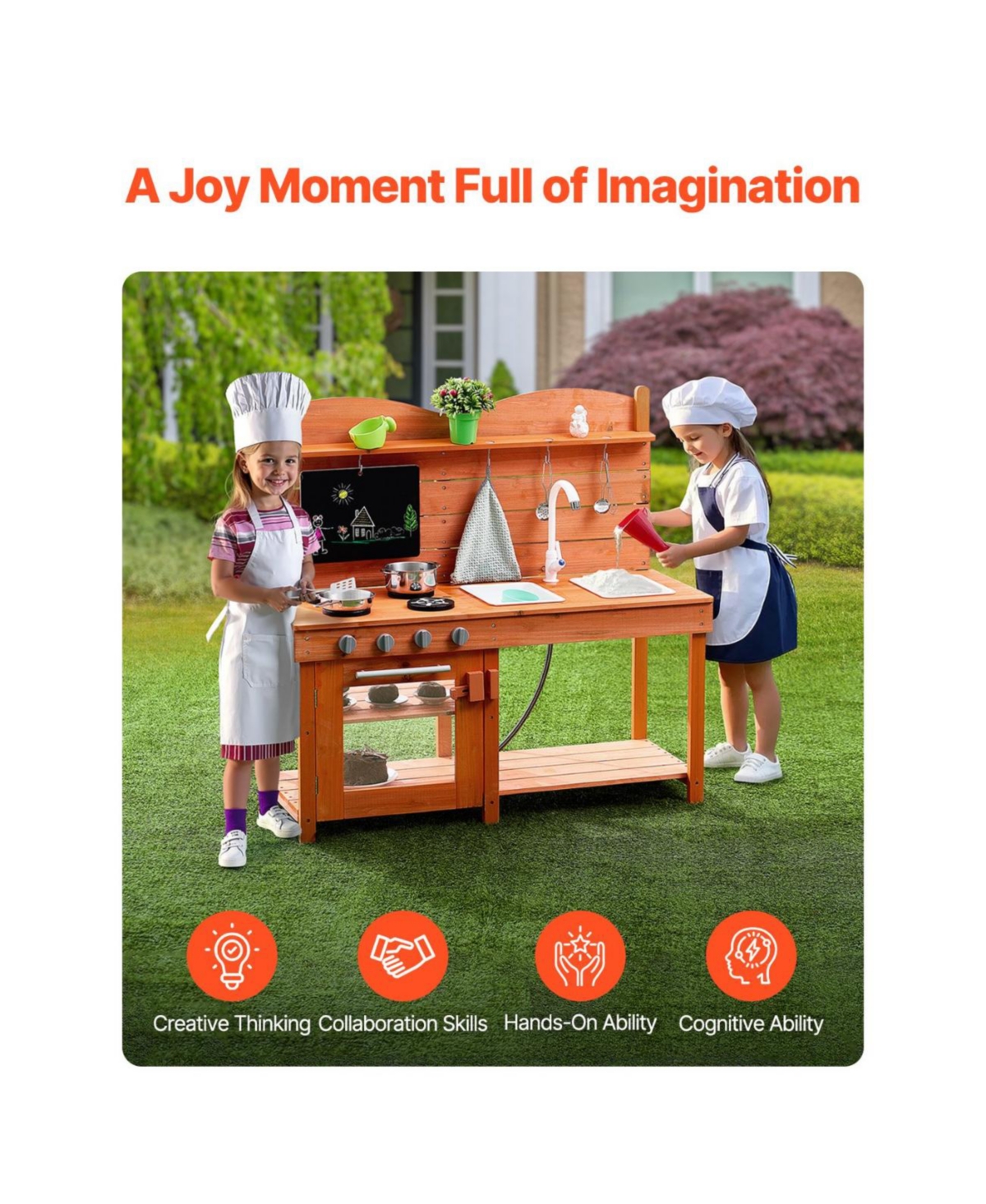 Slickblue Mud Kitchen for Kids, Wooden Toy Play Kitchen Set, Outdoor Toddler Grocery Store Playset for Boys & Girls